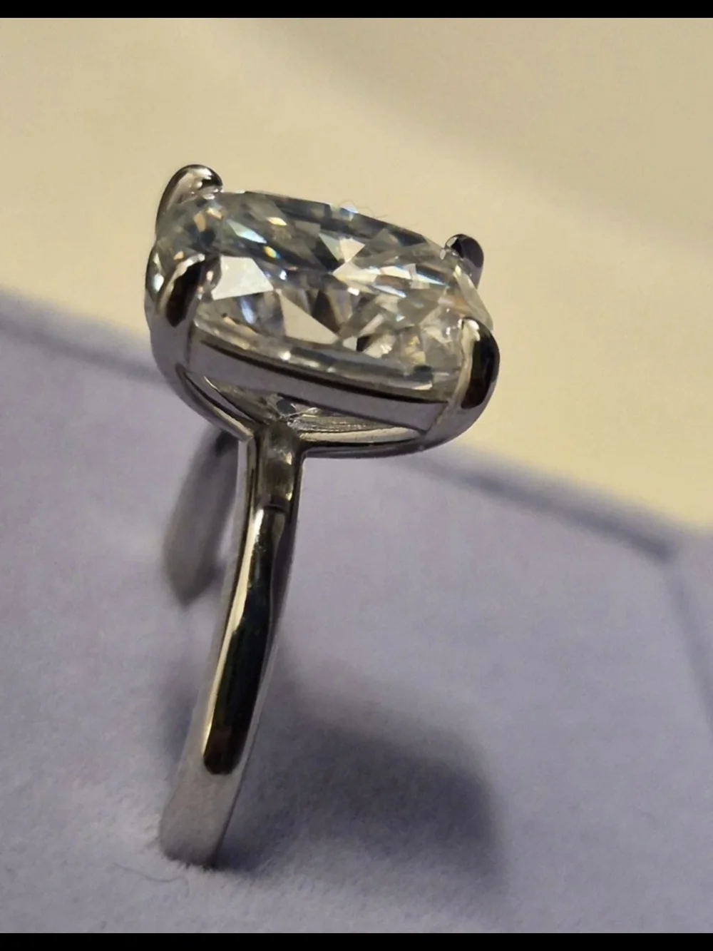 VVS1 5 Carat * Cushion-Cut Moissanite Ring in Size 5.5 US *